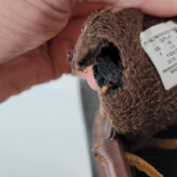 Sperry Duck Boots Girls 4 Topsides Saltwater Brown Leather Side Zip YG55362 - Picture 14 of 14